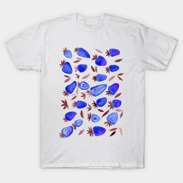 Watercolors strawberries - blue T-Shirt by wackapacka